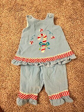 Vintage MULBERRY STREET girls Christmas CANDY CANE 2 pc set 9 mo BOUTIQUE EUC